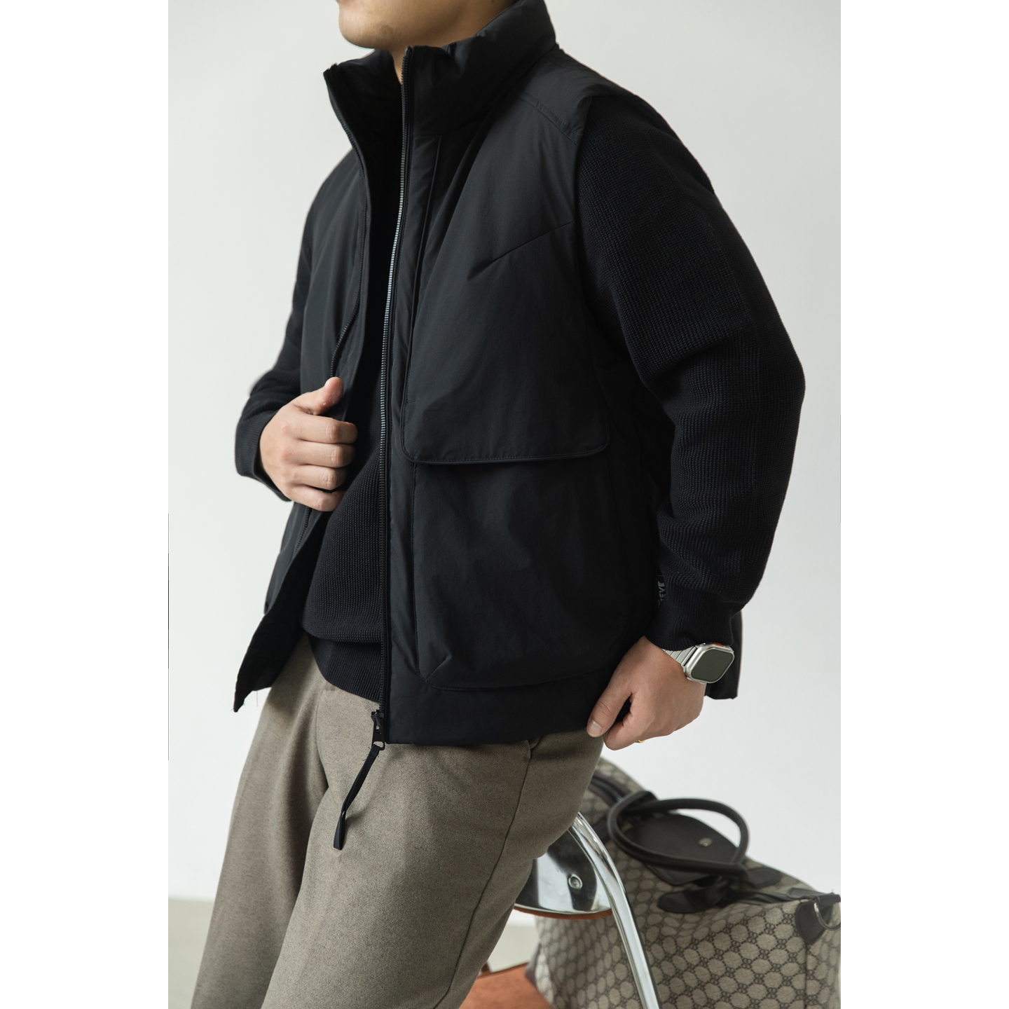 老钱风标羽绒马甲男冬季宽松潮牌保暖外套羽绒服背心M159-P125，男装背心/马甲，电商A239