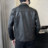 春季短款皮衣翻领外套男韩版修身机车皮夹克P5582-P145，男装夹克，电商A239