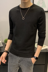 秋冬季纯色圆领休闲毛衣男士打底衫韩版潮流针织衫毛线衣P38图片