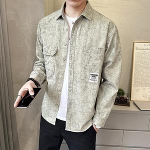 秋季衬衫式外套男士脏脏灰翻领休闲宽松日系工装长袖C1824-P85,bape鲨鱼外套里面搭配图片