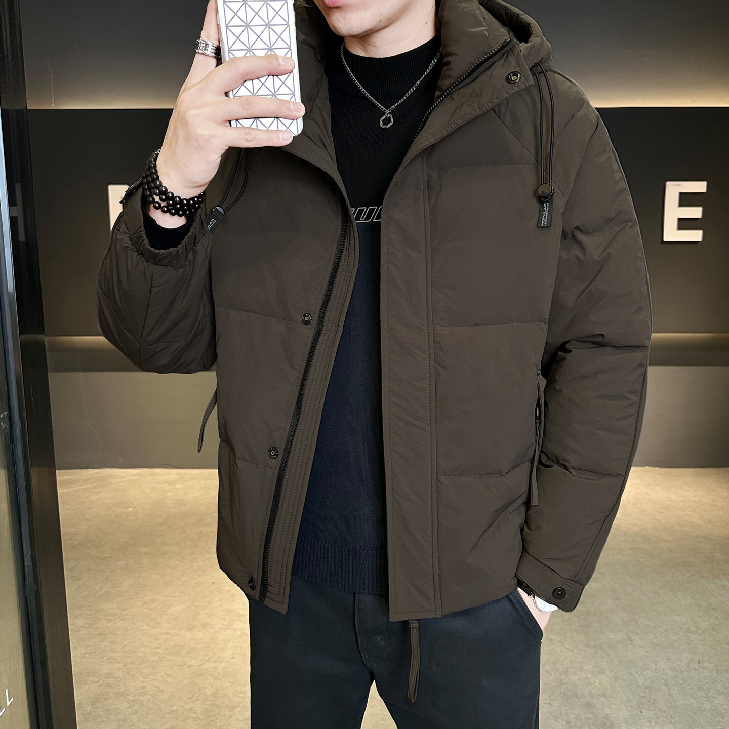 冬季店主风新款连帽标羽绒服男短款保暖羽绒外套Y2597-P235,男装羽绒服,电商A239