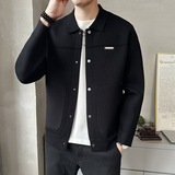 2026春季韩系潮男黑色翻领针织开衫修身夹克外套K7711-P130，男装夹克，电商A239