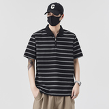 夏季新款男士短袖T恤翻领半拉链条纹休闲百搭时尚上衣PL88559-P63，男装Polo衫，电商A239