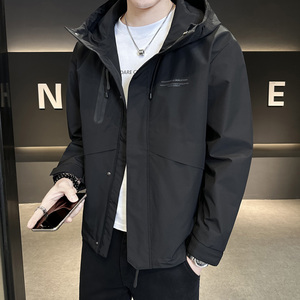 秋季潮牌连帽工装夹克冲锋衣外套男潮流帅气休闲上衣服JK77-P120,短发应该怎么穿搭衣服图片
