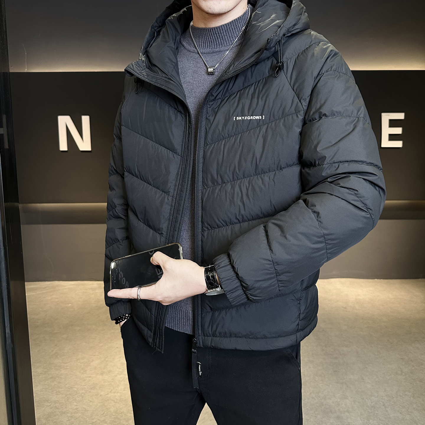 标轻薄排骨羽绒服男冬季潮流连帽短款外套男士夹克Y8611-P175，男装夹克，电商A239