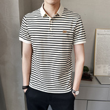 2025夏季新款男士短袖T恤翻领条纹polo衫休闲百搭上衣PL88507-P58，男装Polo衫，电商A239