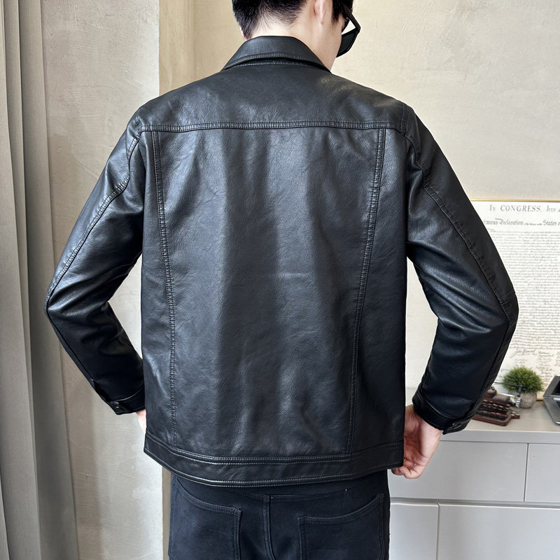 秋季短款皮衣翻领外套男韩版修身机车皮夹克P6640-P145,男装皮衣,电商A239