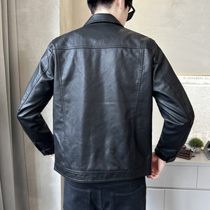 秋季短款皮衣 翻领外套 男韩版修身机车皮夹克P6640-P145图片