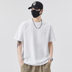 wassuphappy纯棉短袖t恤男宽松内搭上衣服夏季潮流纯色大码半袖