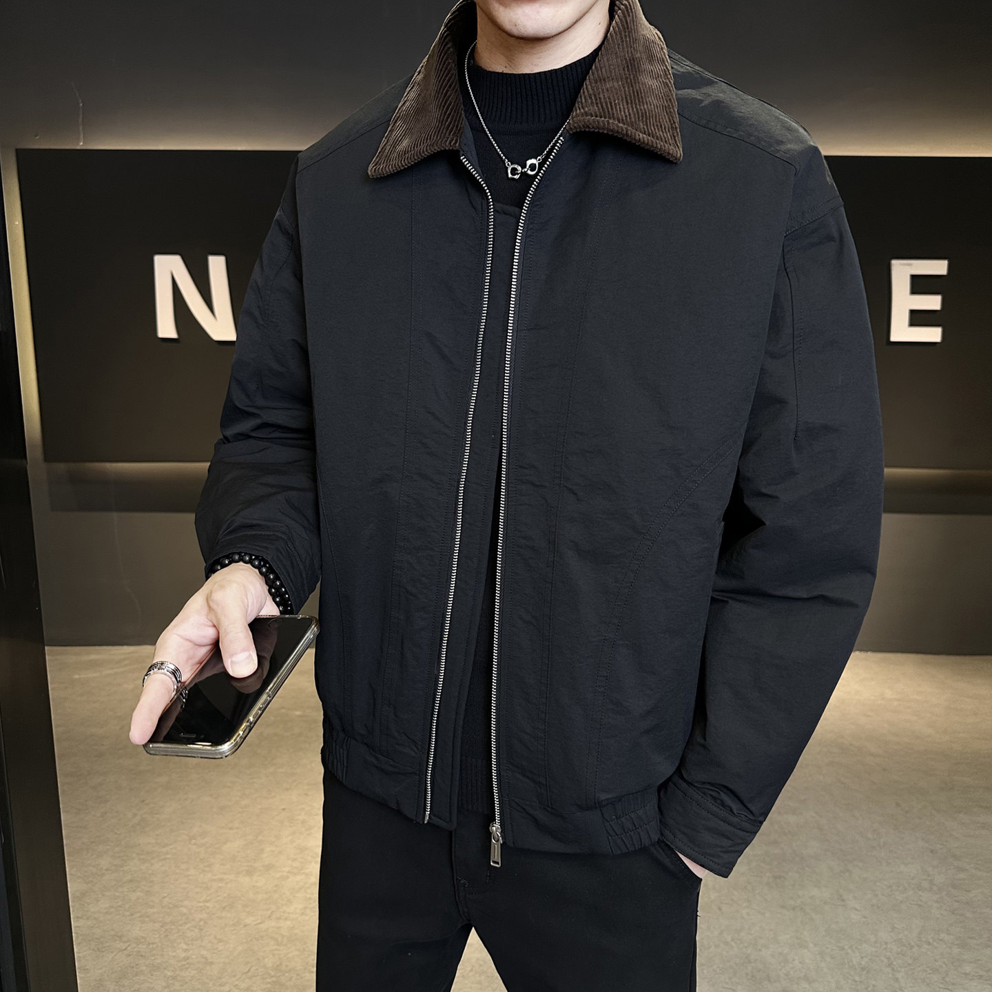 标巴恩风翻领羽绒服新款拼接灯芯绒男士冬季夹克外套Y5525-P195,男装夹克,电商A239