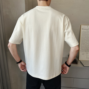 男士拼接镶钉设计圆领短袖T恤轻奢重磅休闲百搭时尚半袖T8771-P58图片