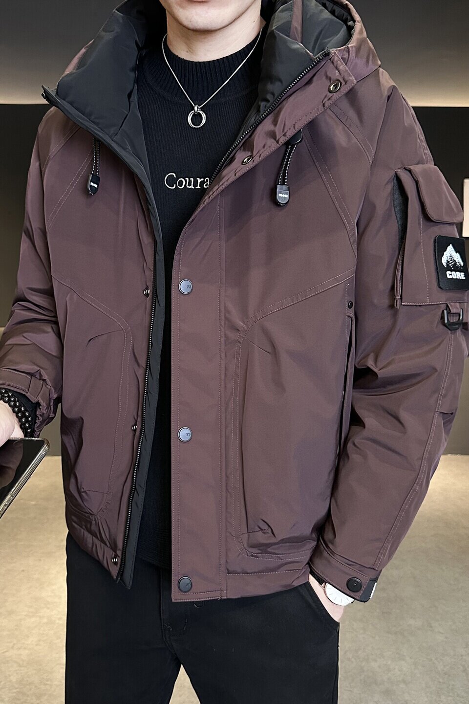 冬季新款工装羽绒服男短款保暖羽绒外套夹克YR171-P215,男装夹克,电商A239