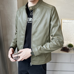 秋季短款皮衣小立领外套男韩版修身机车皮夹克P8637-P145