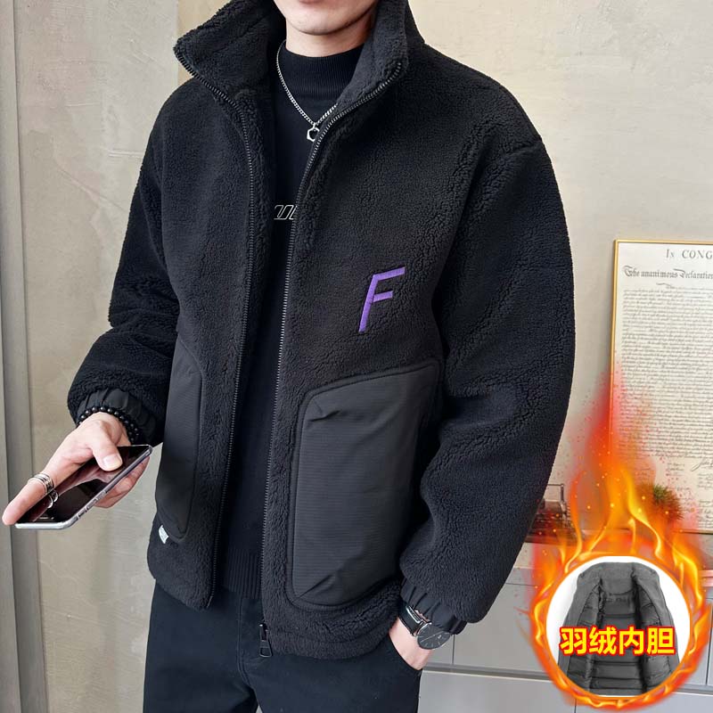 皮毛一体羽绒服男士冬季潮流颗粒绒加厚冬装外套Y9586羽绒-P245,男装羽绒服,电商A239