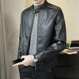 秋季短款皮衣小立领外套男韩版修身机车皮夹克P5580-P140，男装夹克，电商A239