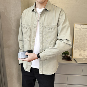 春季新款纯色工装牛仔衬衫外套男休闲百搭长袖衬衣上衣C1822-P95图片