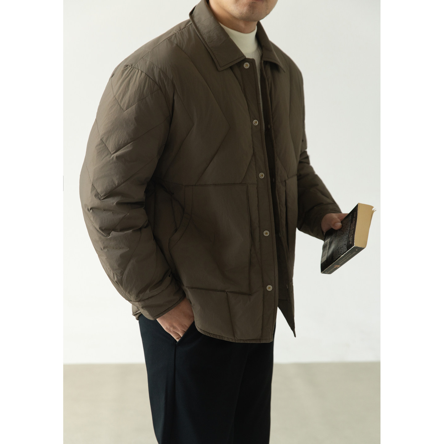 老钱风轻薄羽绒服标男冬季潮流翻领短款外套男士夹克Y2510-P155,男装夹克,电商A239