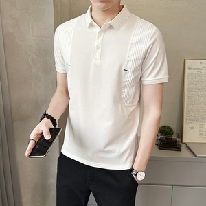 2025春夏新款翻领拼接纯色短袖POLO衫男体恤PL9462-P68图片