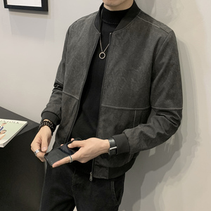 春季短款皮衣 棒球服外套 男韩版修身机车皮夹克P01-P125图片