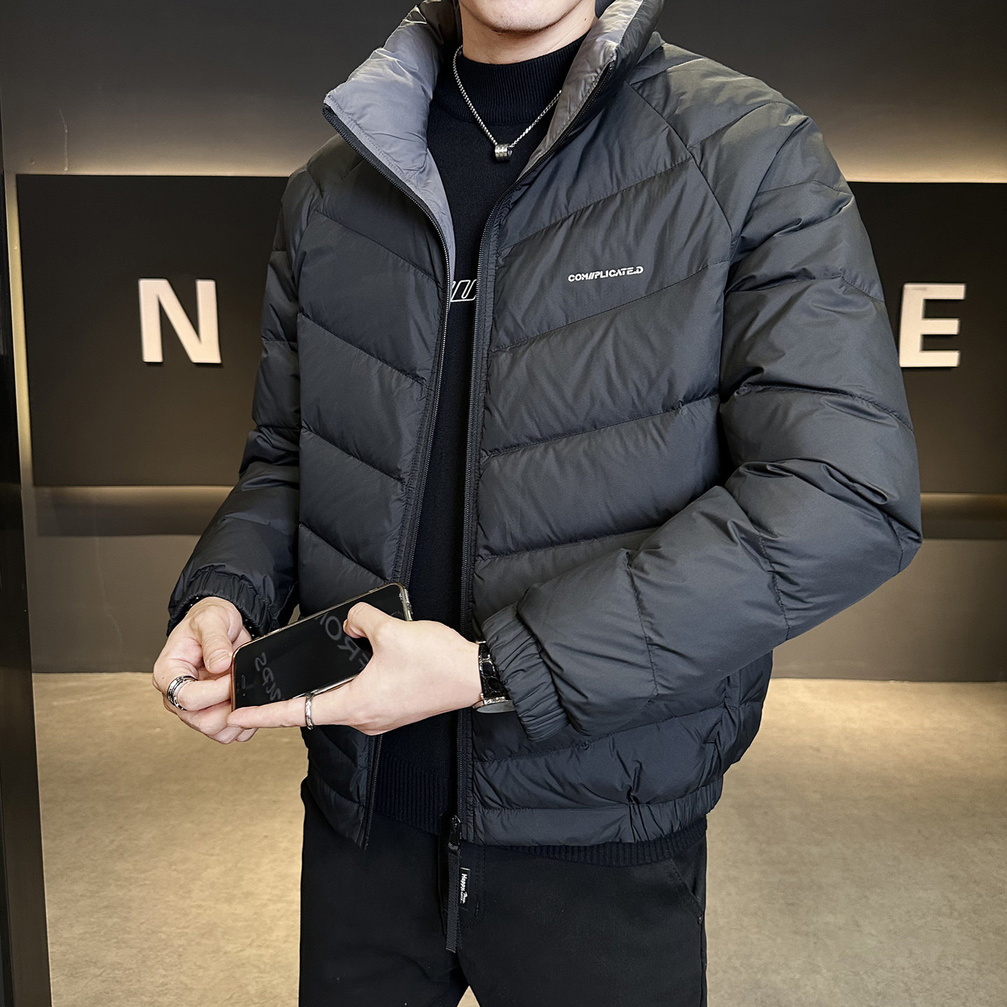 标轻薄排骨羽绒服男冬季潮流立领短款外套男士夹克Y8605-P160,男装夹克,电商A239