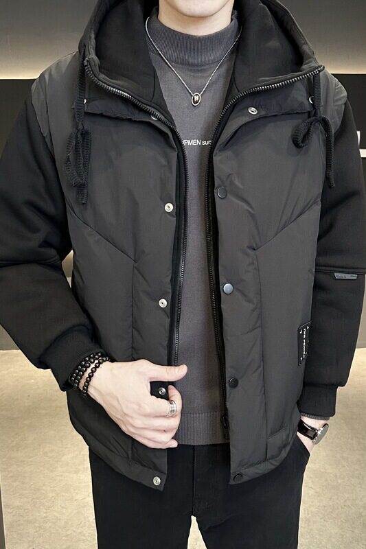 冬季新款卫衣袖假两件连帽羽绒服男短款保暖羽绒外套Y6758-P220,男装羽绒服,电商A239