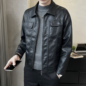 春季短款皮衣 翻领外套 男韩版修身机车皮夹克 P5582-P145，男装夹克，电商A239
