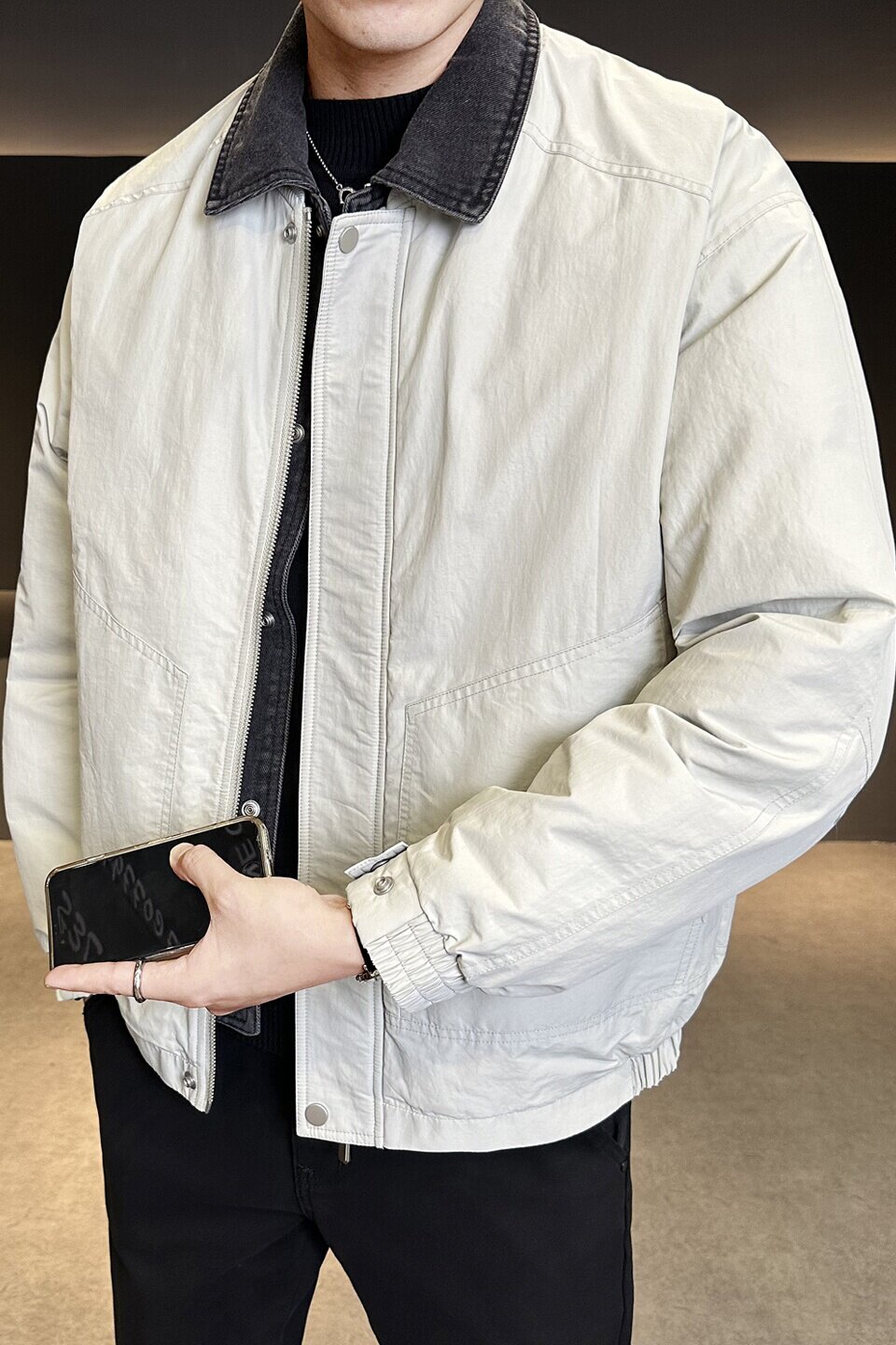 标巴恩风翻领羽绒服新款牛仔拼接男士冬季夹克外套Y5526-P210,男装羽绒服,电商A239