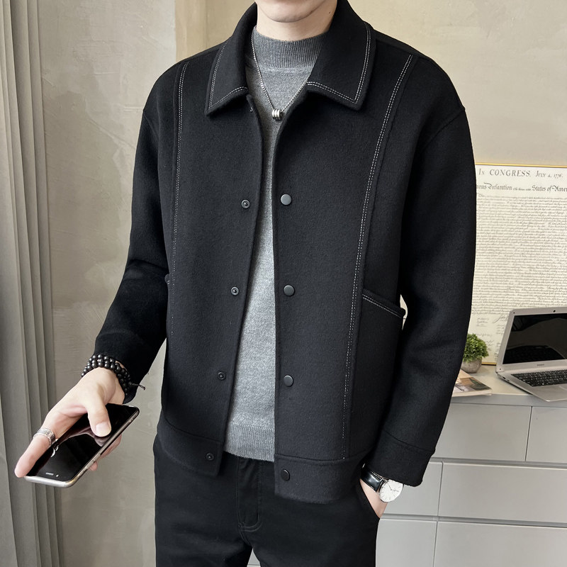 秋冬纯手工短款双面羊绒大衣男时尚夹克款双面呢S6015-P295，男装毛呢大衣，电商A239