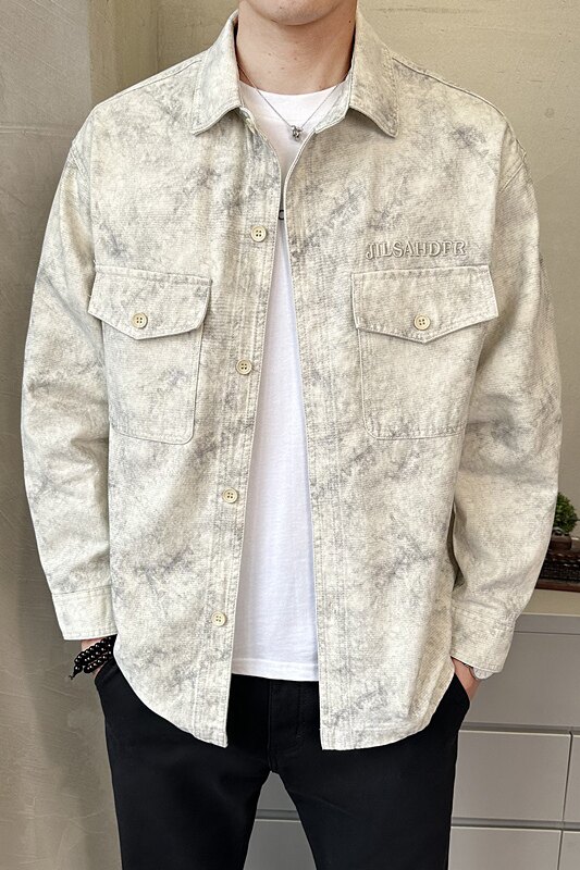 春季衬衫式外套男士脏脏灰翻领休闲宽松日系工装长袖C5505-P110,男装衬衫,电商A239