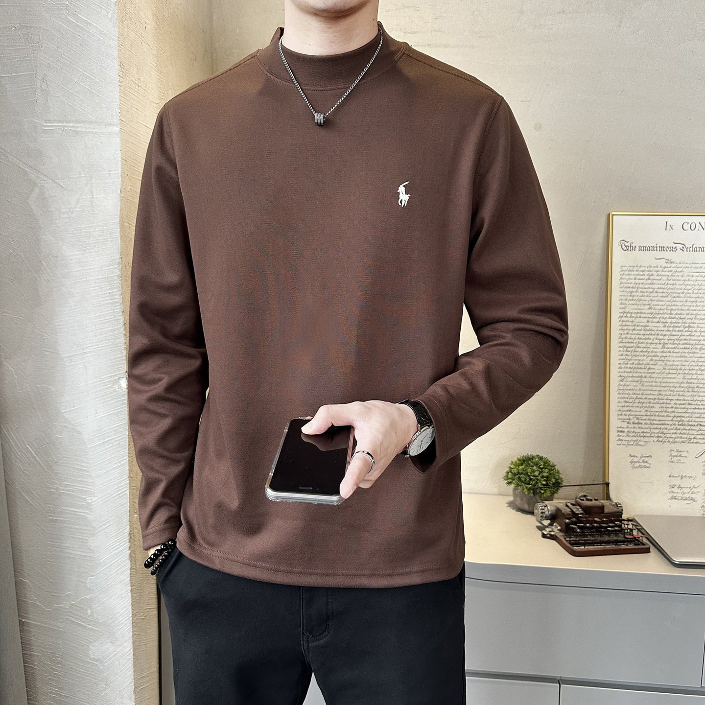 冬季德绒打底衫男卫衣T恤圆领休闲百搭潮流时尚简约上衣D810特P38,男装T恤,电商A239