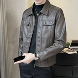 春季短款皮衣翻领外套男韩版修身机车皮夹克P5582-P145，男装夹克，电商A239