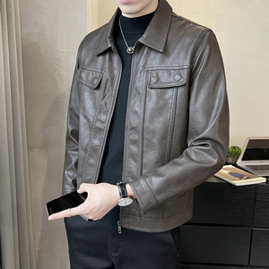 春季短款皮衣 翻领外套 男韩版修身机车皮夹克 P5582-P145，男装夹克，电商A239