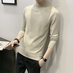 秋冬纯色半高领套头毛衣男士时尚休闲百搭中领针织衫毛衫P38图片