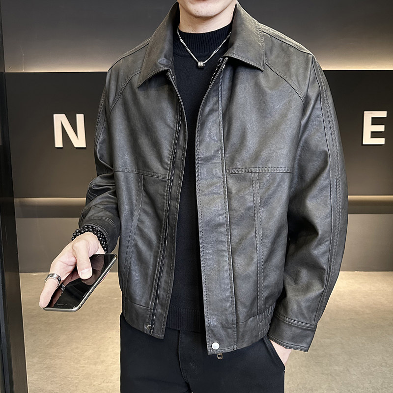 春季皮衣外套男士翻领休闲时尚帅气机车皮褂子痞帅P8806-P158,男装皮衣,电商A239
