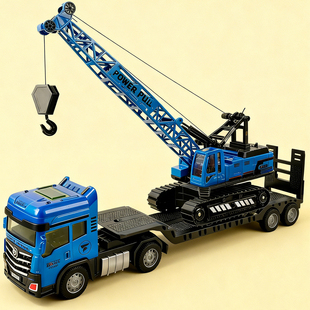儿童大号吊车惯性工程车男孩可升降起重机玩具平板运输拖车模型礼