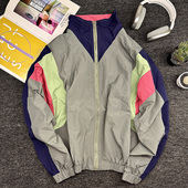 春秋街头美式 复古拼色宽松冲锋衣外套男潮牌嘻哈户外机能风衣夹克