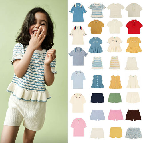 26新款FUB春夏男女宝宝童装针织拼色休闲舒适背心短裤polo衫套装