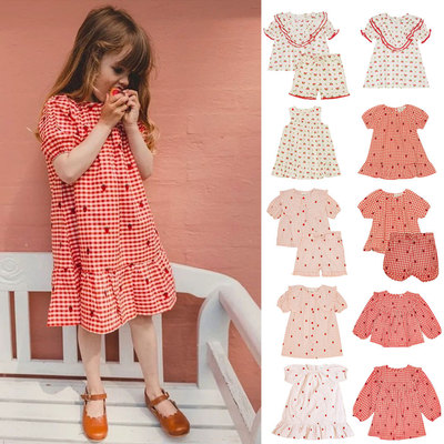25夏季新款floss系列女童裙格子草莓套装短袖连衣裙碎花短裤