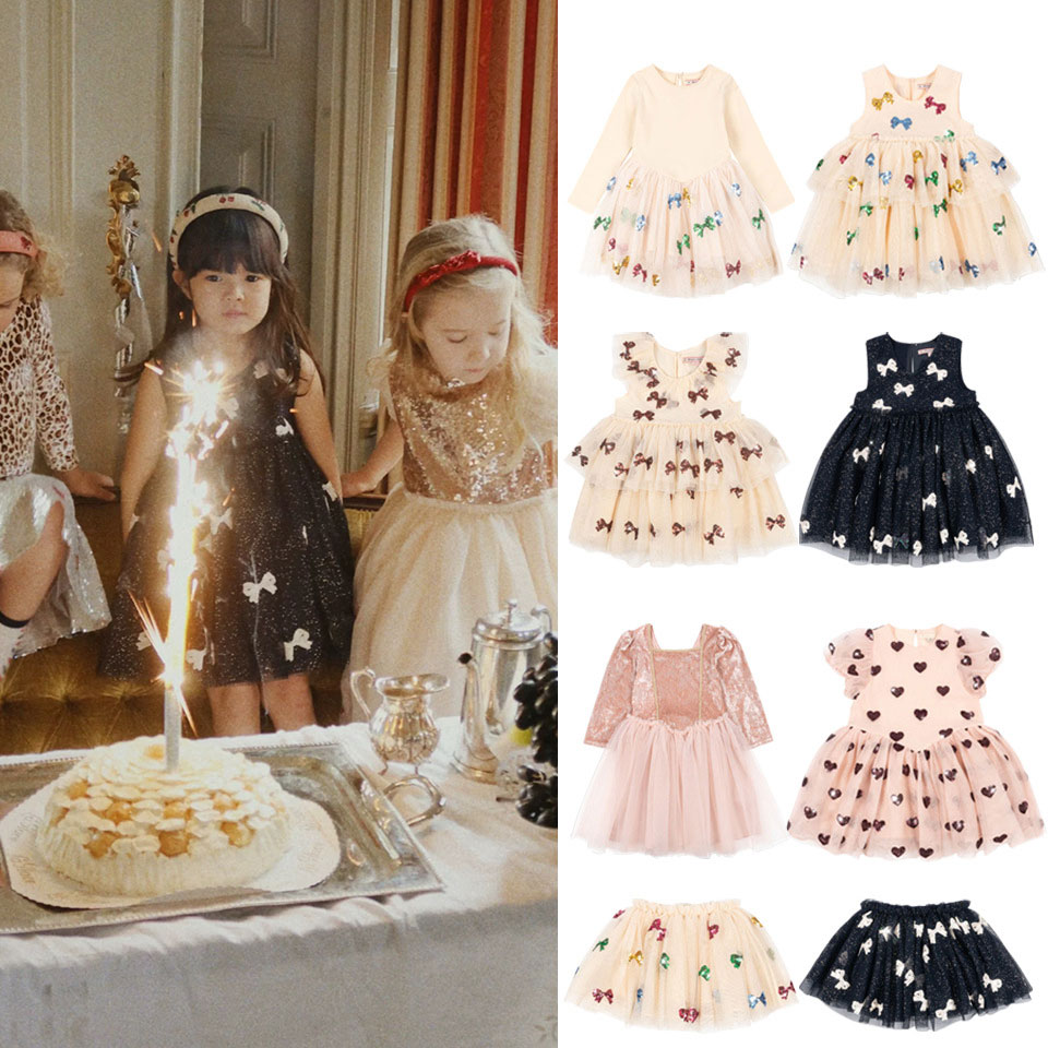 25秋冬新款ks系列蝴蝶结爱心网纱珠片连衣裙丝绒长袖裙女童裙