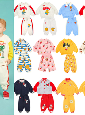 25早春新款贝贝bp同款小熊鸭子上衣长裤印花刺绣儿童卫衣套装