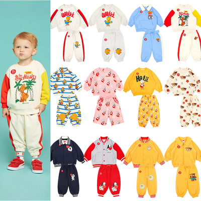 25早春新款贝贝bp同款小熊鸭子上衣长裤印花刺绣儿童卫衣套装