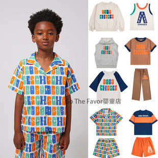 25BC夏季大地色系儿童短袖T拼色牛仔裤背心短裤套装