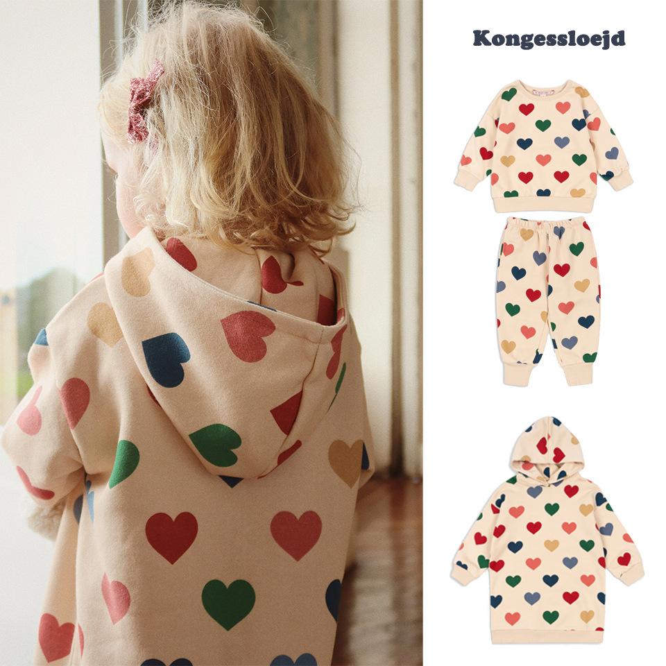 25春季新款童装KS同款女童卫衣裙棉米色爱心卫衣卫裤套装系列