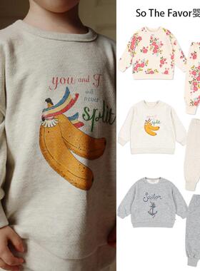 25春季新款ks系列船锚香蕉碎花卫衣休闲卫裤套头上衣童装