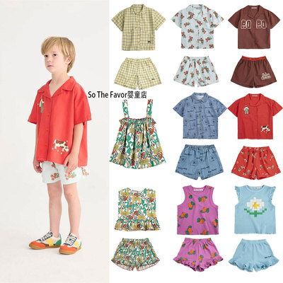 26夏款BC短袖套装女男童满印衬衫短裤POLO衫衬衫休闲裤儿童