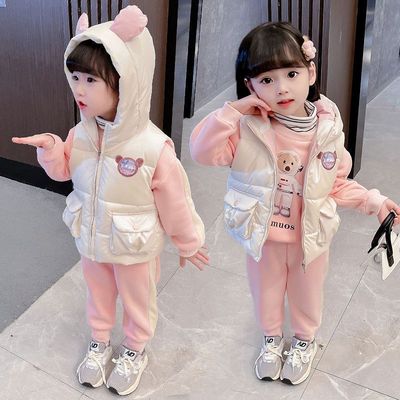 2025新款女童马甲套装秋冬装时尚儿童女宝宝加绒卫衣三件套童装潮