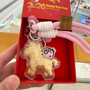 新款足金999马上有钱20mg钥匙扣蝴蝶结手机链包包挂件生肖马礼物