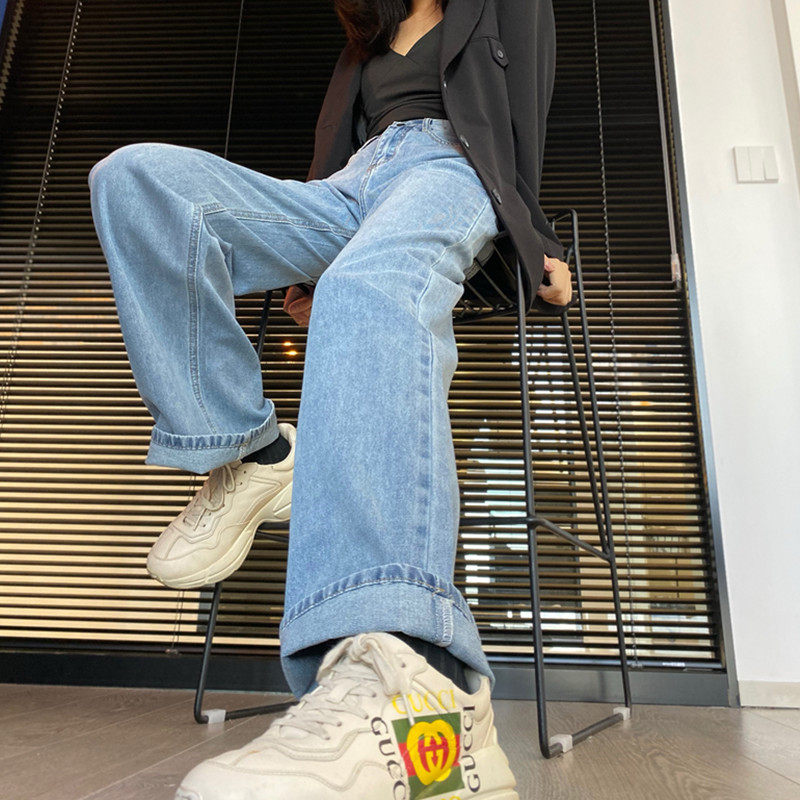 175高个子加长chic女裤泫雅高腰牛仔裤宽松2023秋显瘦阔腿拖地裤