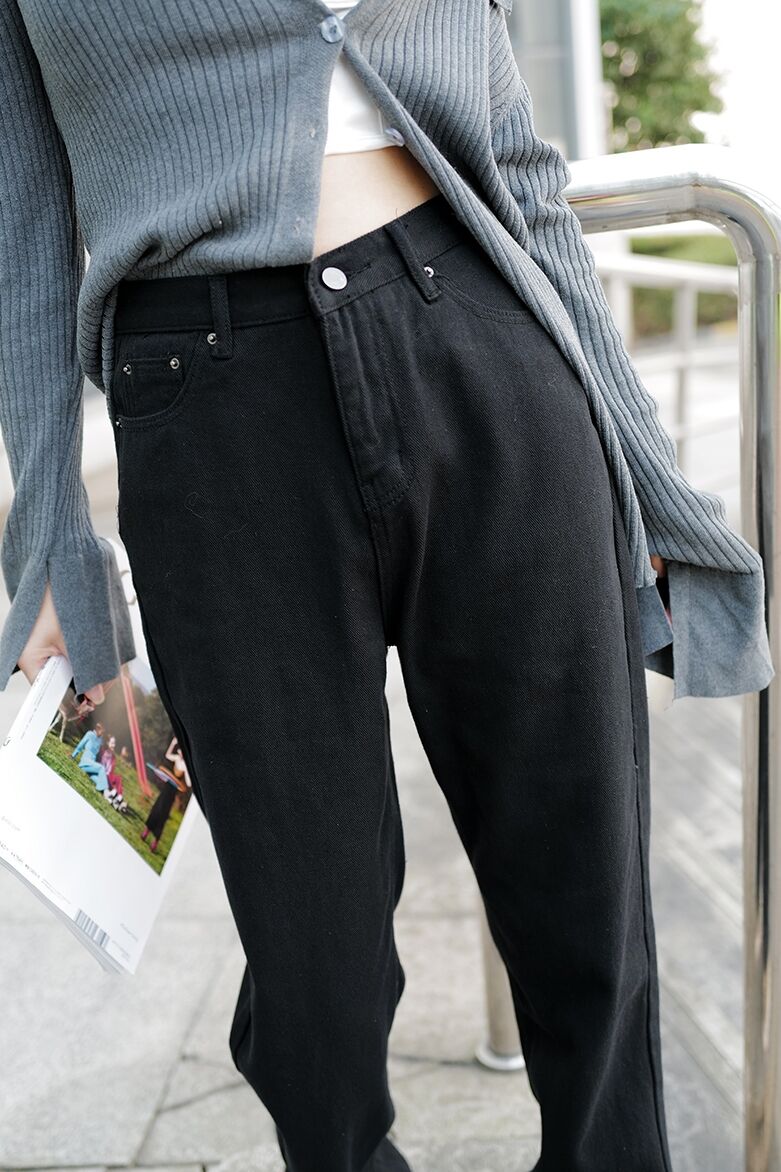 175高个子加长阔腿chic女裤牛仔裤黑色裤高腰宽松显瘦复古直筒裤