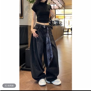 高个子175加长遮跨复古美式弯刀裤2025秋新款宽松百搭阔腿牛仔裤